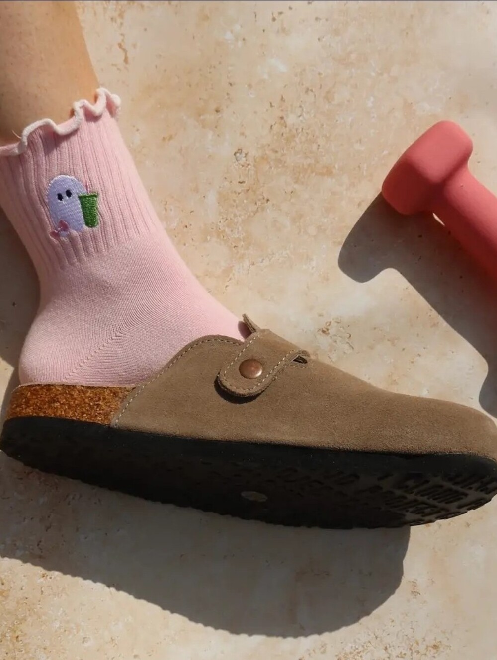 Ruffle Crew with Matcha Ghost Embroidery And Heart Grip Socks